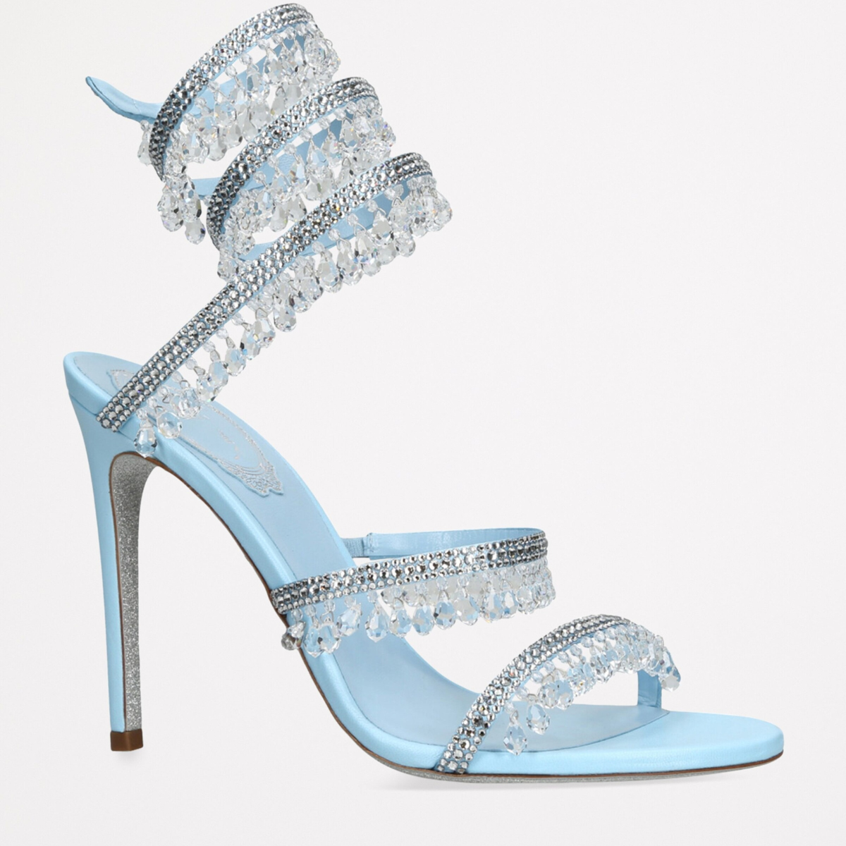 RENÉ CAOVILLA BLUE CHANDELIER HEEL SANDALS 105MM