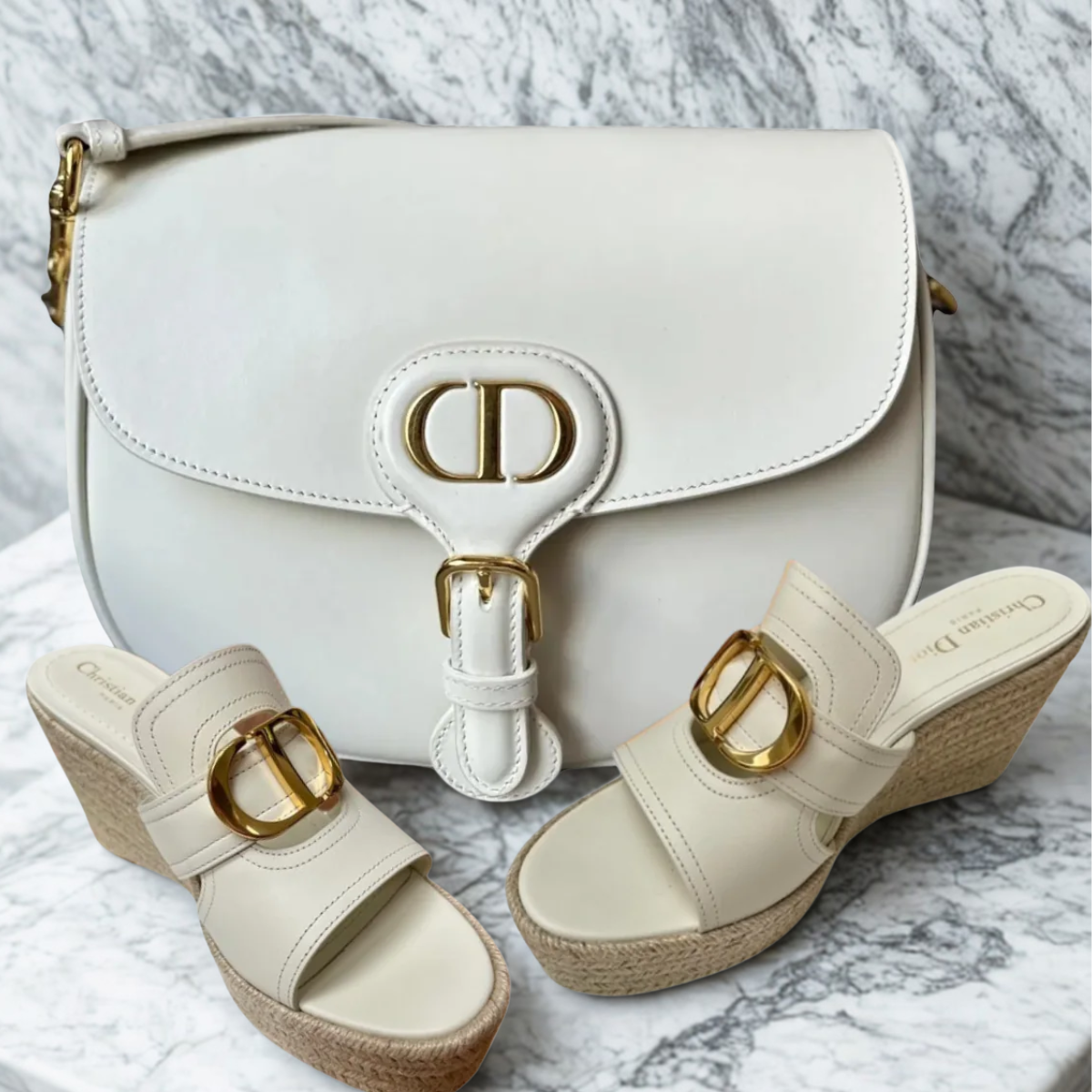 DIOR BOBBY CROSSBODY & 30 MONTAIGNE WEDGE SLIDES SET
