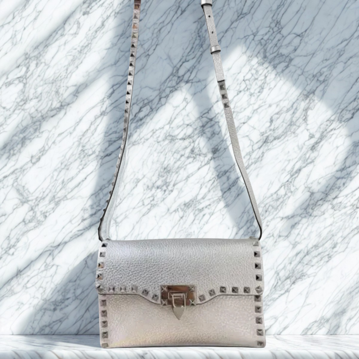 VALENTINO ROCKSTUD SILVER BAG & PUMPS SET